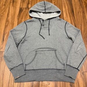 Billy Reid Pullover Sweatshirt Hoodie Cotton Button Hood Contrast Stitch Mens L